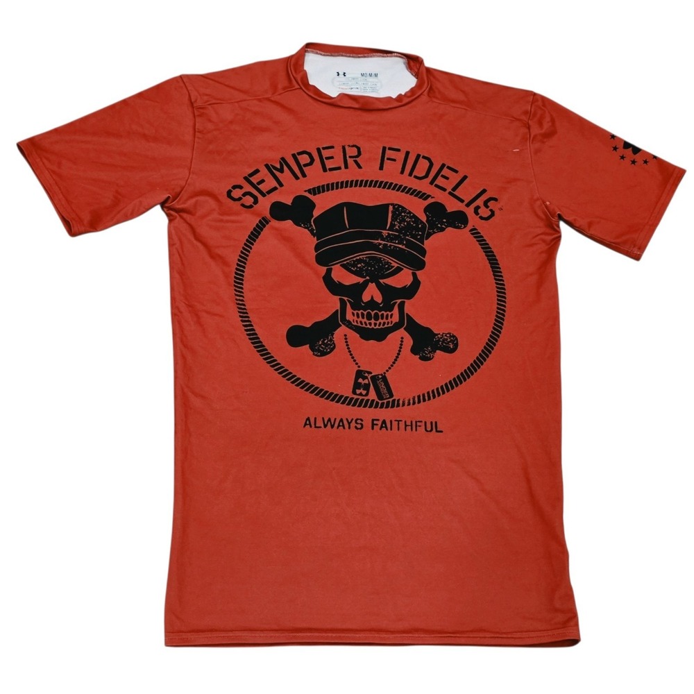 Under Armour Semper Fidelis USMC Shirt Mens M HeatGear Compression Red Military